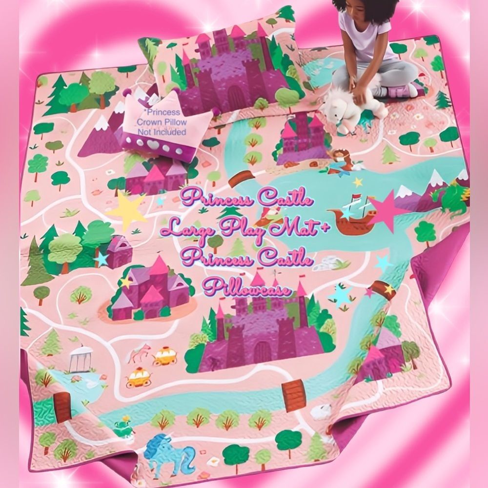 NWT 2PC PRINCESS CASTLE PLAYTIME MAT W|CASTLE PILLOWCASE MEASUREMENTS PROVIDED⬆️